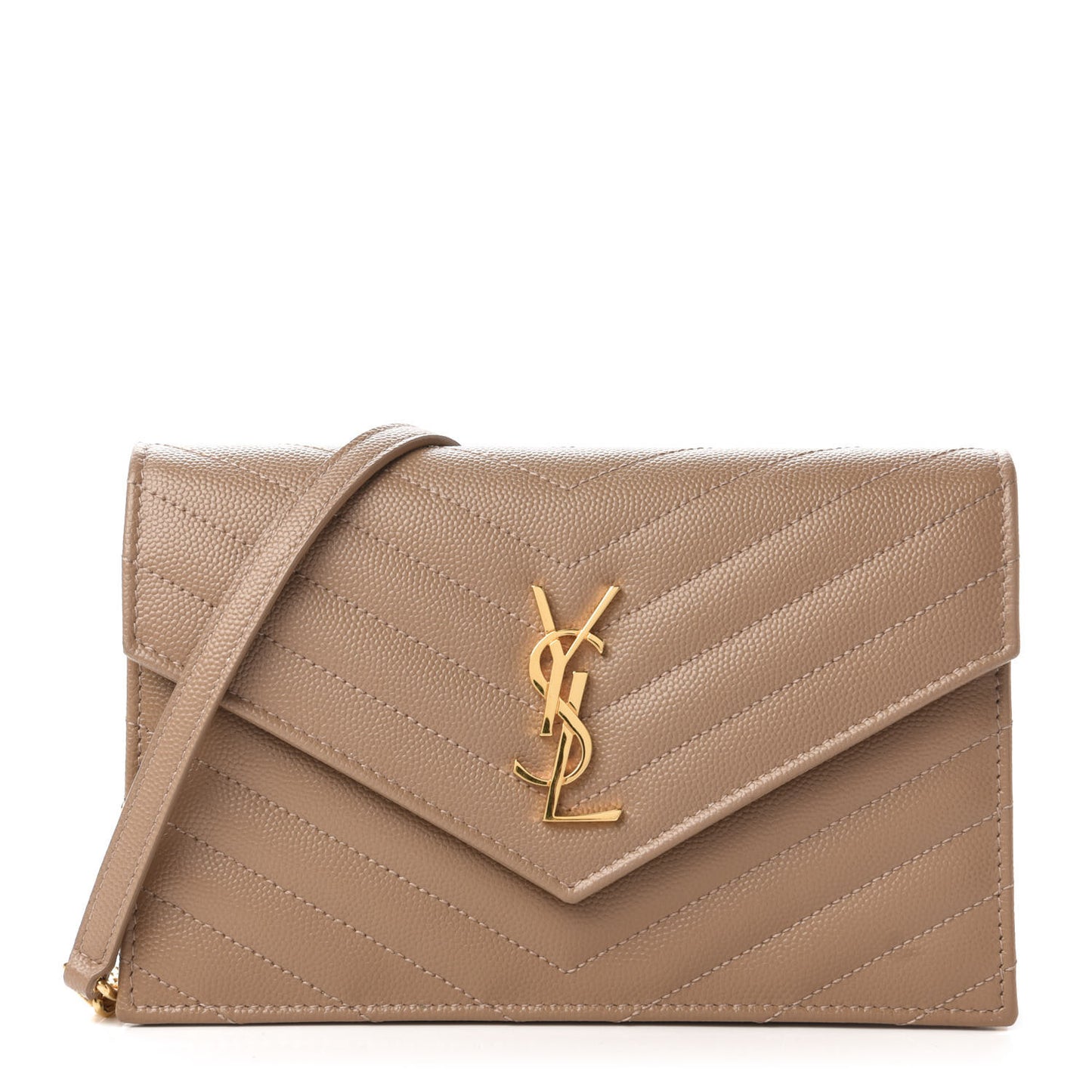 Grain De Poudre Matelasse Chevron Monogram Envelope Chain Wallet Light Taupe