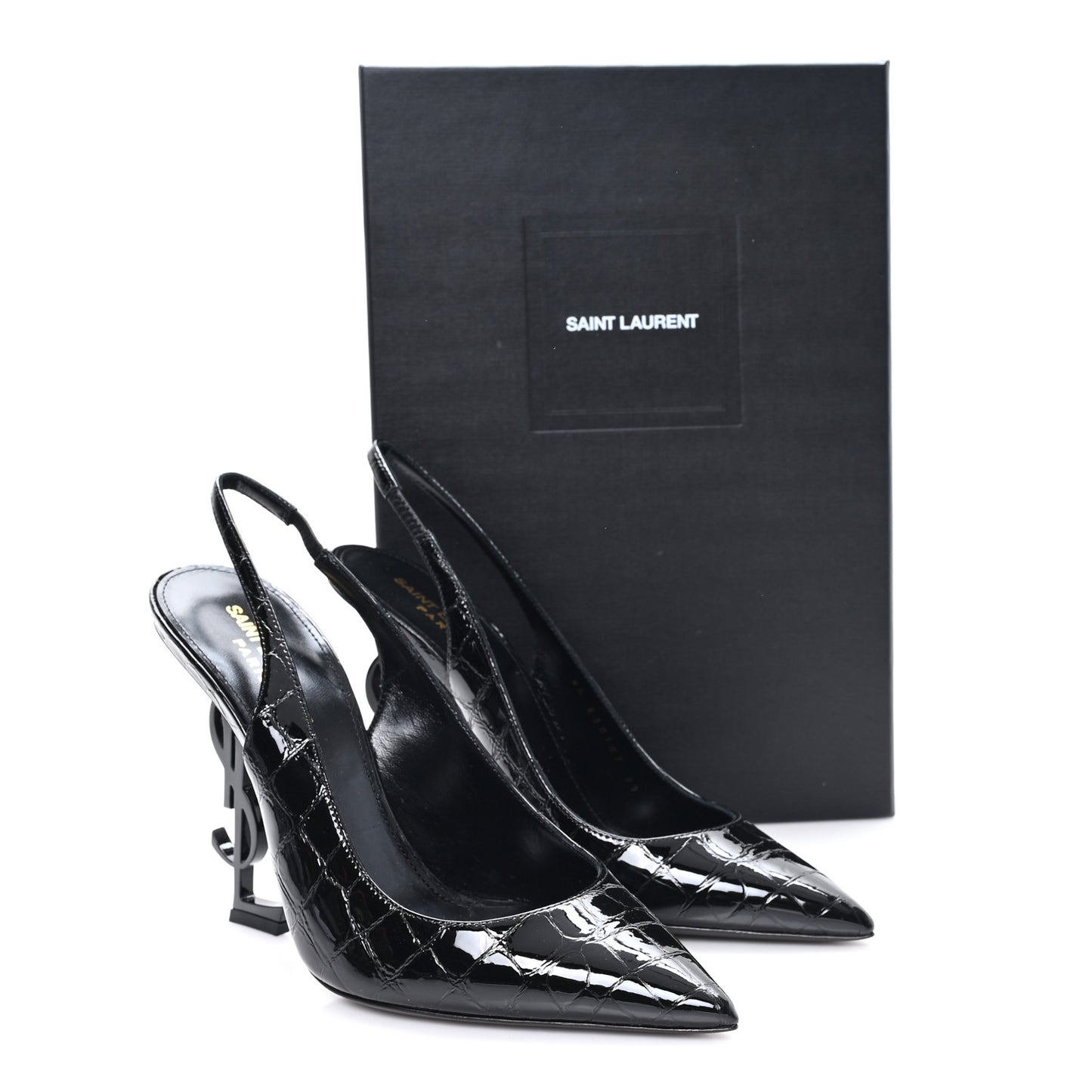 Patent Crocodile Embossed Opyum 110 Slingback 39 Black