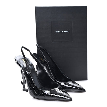 Saint Laurent Patent Crocodile Embossed Opyum 110 Slingback 39 Black 10 of 10