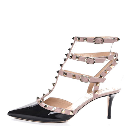 Valentino Garavani Patent Nappa Rockstud Ankle Strap 65mm Pumps 37 Black Poudre 1 of 9