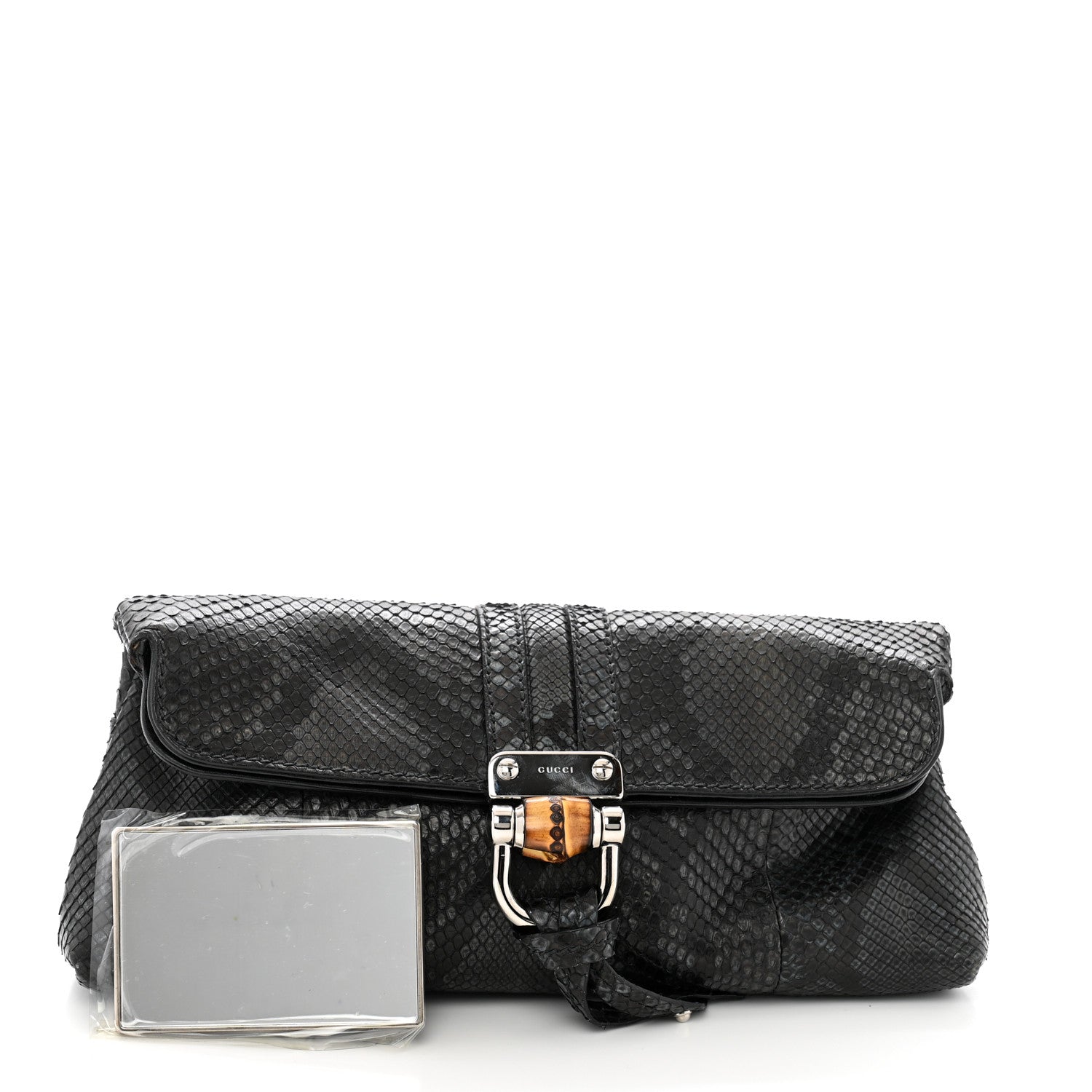 Gucci Snakeskin Bamboo Croisette Clutch Black Blue 2 of 10