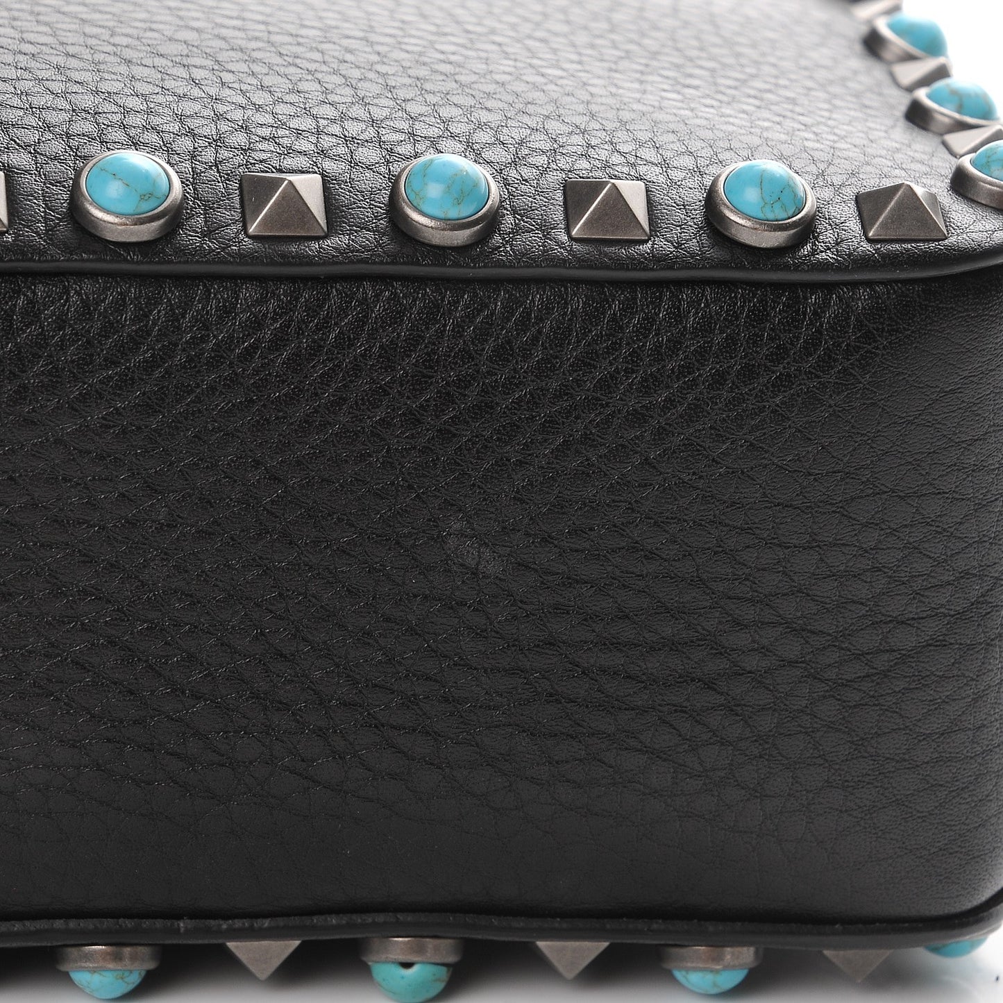 Grained Calfskin Turquoise Rockstud Rolling Camera Crossbody Bag Black