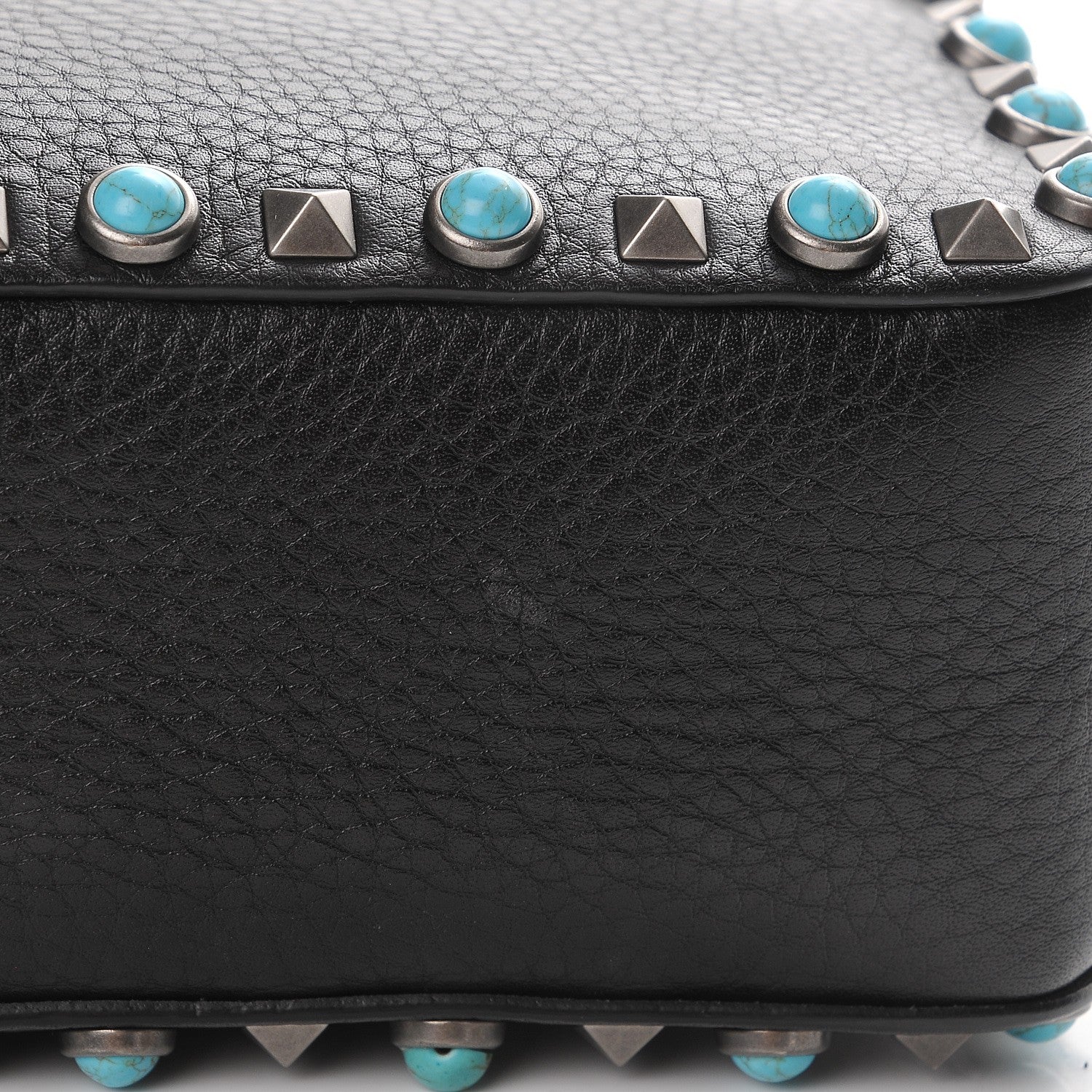 Valentino Garavani Grained Calfskin Turquoise Rockstud Rolling Camera Crossbody Bag Black 9 of 9