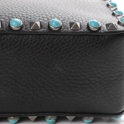 Valentino Garavani Grained Calfskin Turquoise Rockstud Rolling Camera Crossbody Bag Black 9 of 9