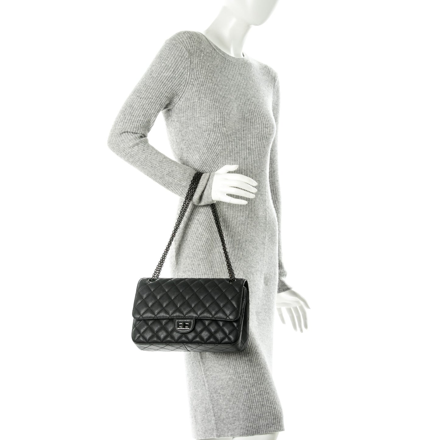 Crumpled Calfskin Quilted 2.55 Reissue 226 Double Flap So Black