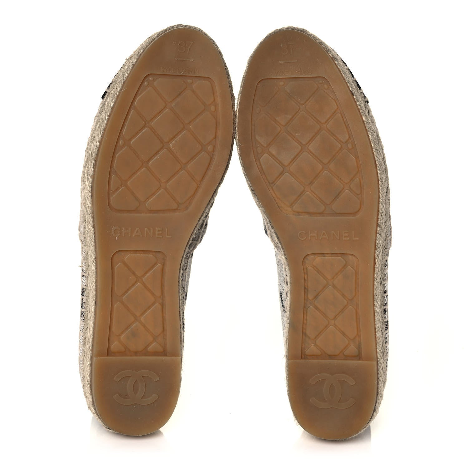 Chanel Cotton Jacquard Grosgrain CC Print Espadrilles 37 Grey Black 5 of 9