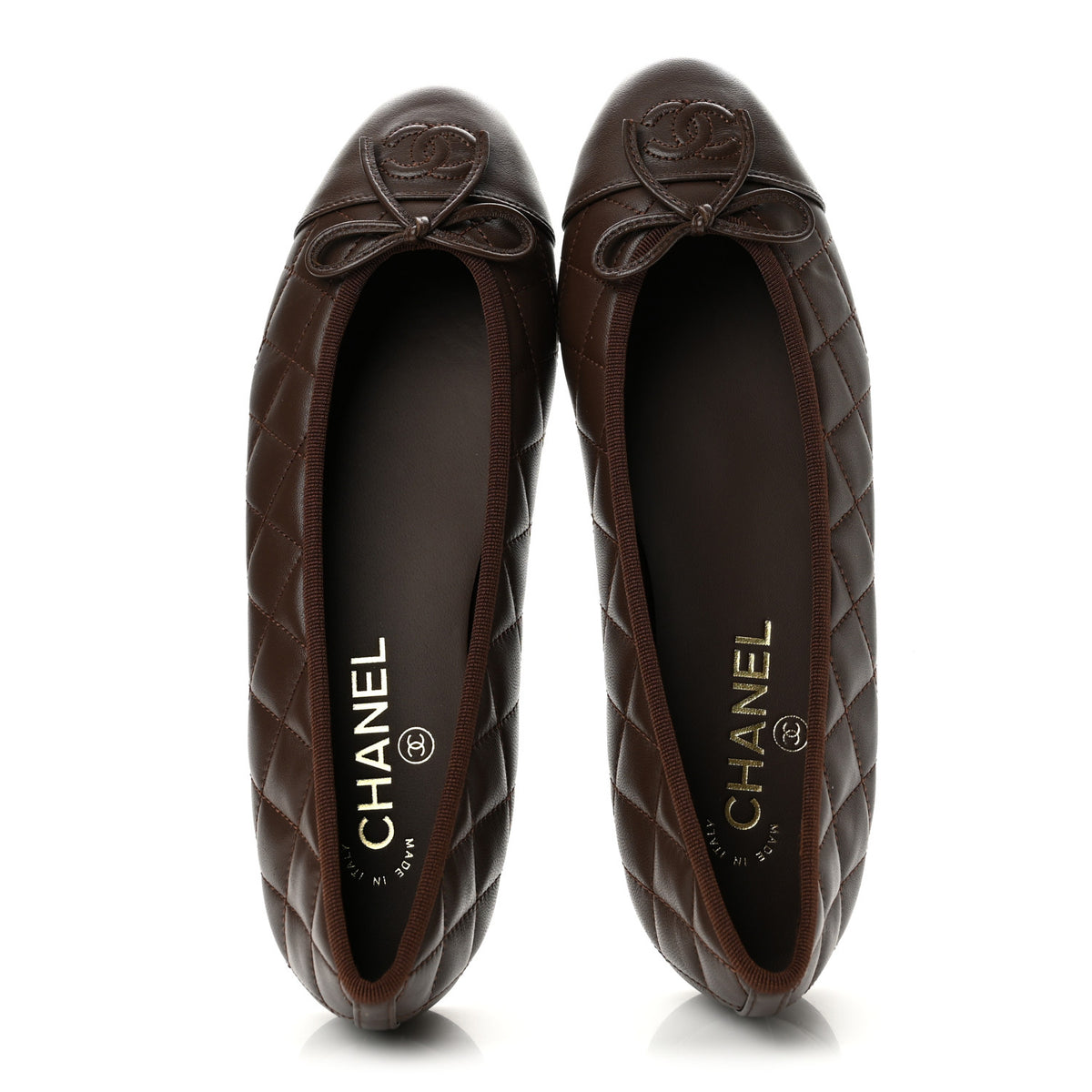Chanel Lambskin Quilted CC Cap Toe Ballerina Flats 38.5 Dark Brown 2 of 10