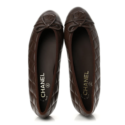 Chanel Lambskin Quilted CC Cap Toe Ballerina Flats 38.5 Dark Brown 2 of 10