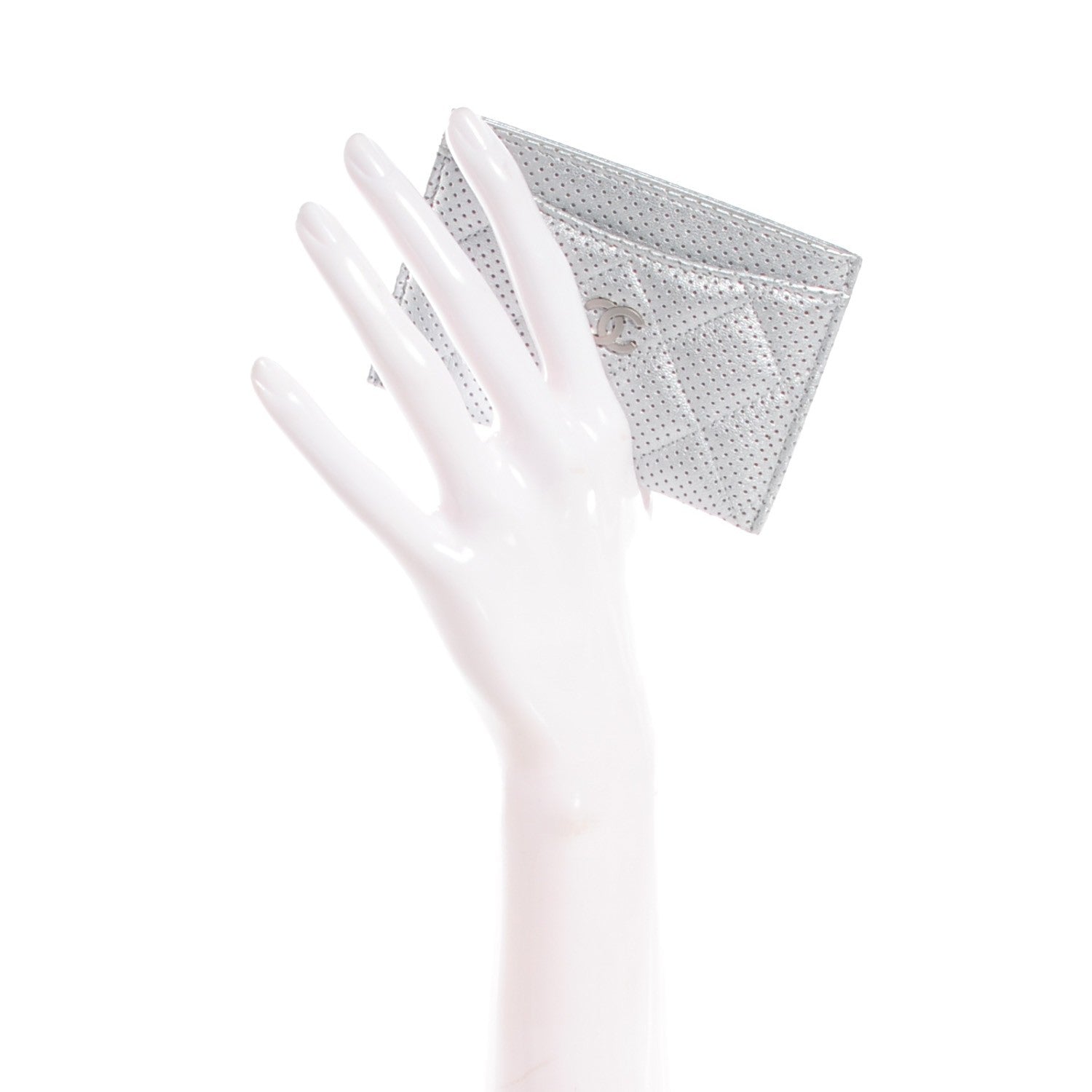 Chanel Perforated Lambskin Quilted Card Holder Light Silver 2 of 9