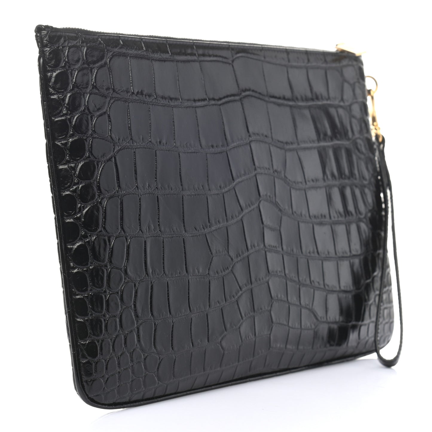 Calfskin Crocodile Embossed Tablet Pouch Black