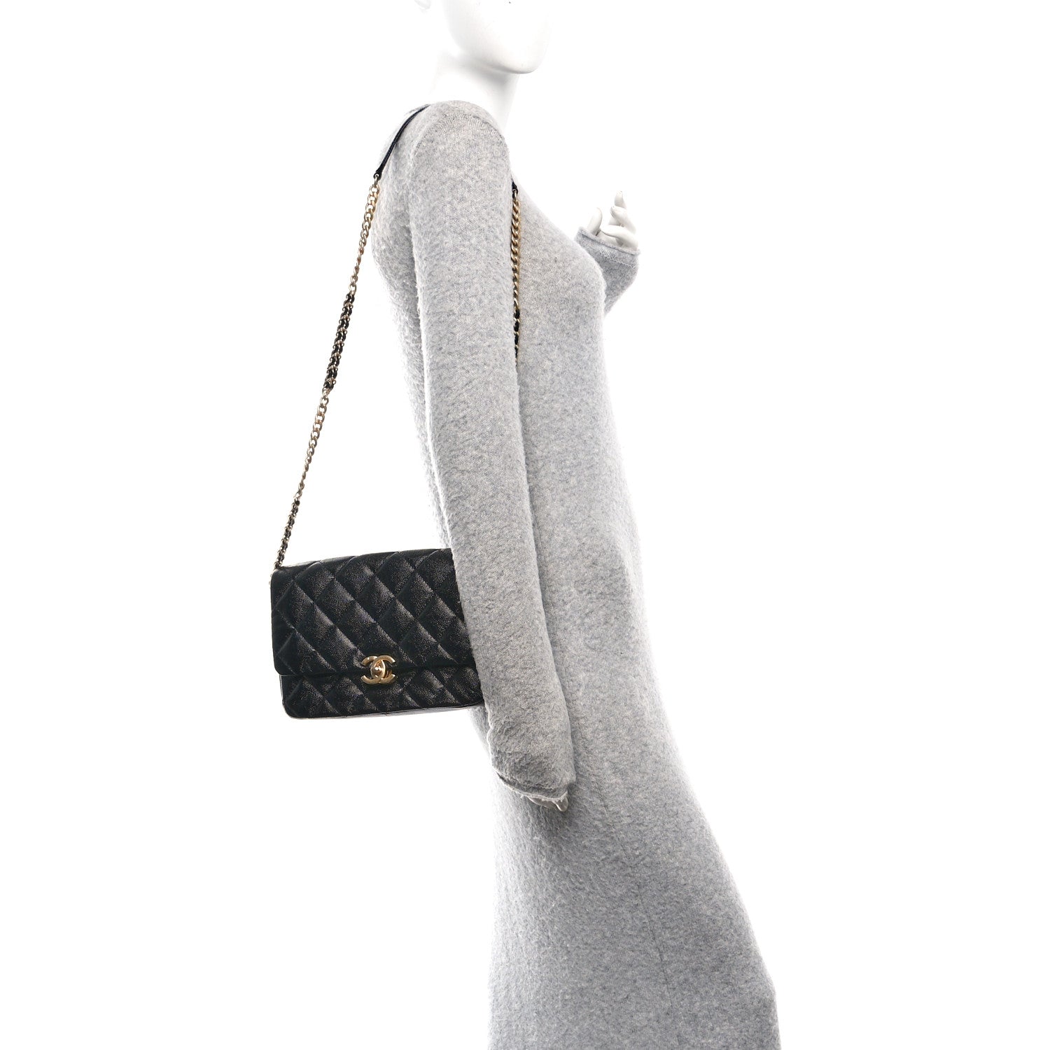 Chanel Shiny Caviar Quilted Large Chain Melody Flap Black 3 of 19