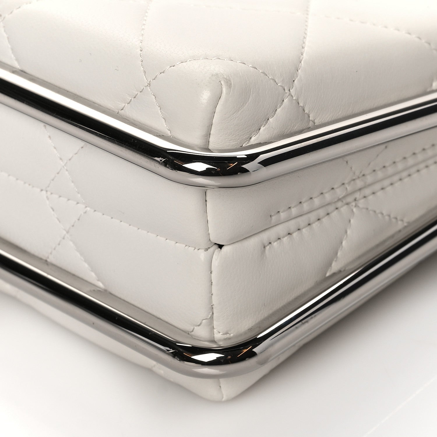 Chanel Quilted Lambskin Metal Bar Clutch Bag White 10 of 11