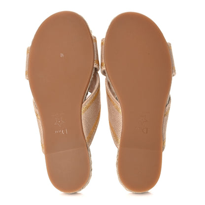 Christian Dior Canvas Embroidered Granville Espadrille Crisscross Flat Slide Sandals 36 Gold 5 of 9