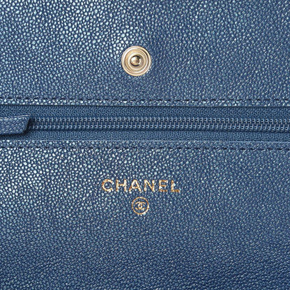 Chanel Iridescent Caviar Quilted Wallet On Chain WOC Dark Blue 6 of 11