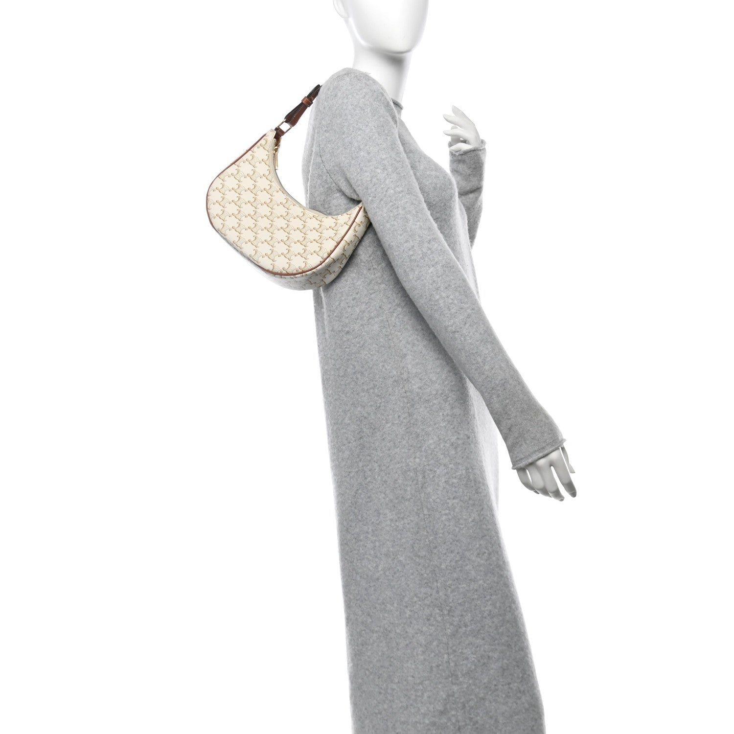 Celine Canvas Calfskin Ava Triomphe Shoulder Bag White 2 of 10
