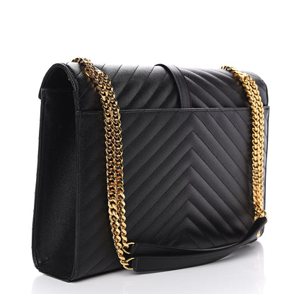 Saint Laurent Grain De Poudre Matelasse Chevron Large Monogram Satchel Black 2 of 9