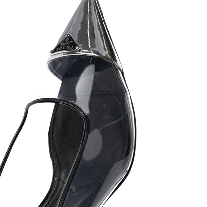 Prada Plexiglass Vernice Metal Triangle Logo Modellerie 75mm Mules 37 Black 8 of 9