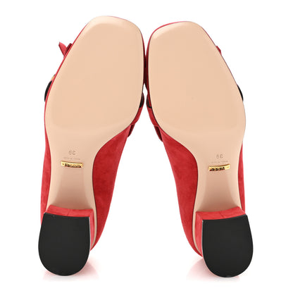 Gucci Kid Scamosciato GG Marmont Fringe 50mm Loafer Pumps 39 Vulcanic Red 6 of 10