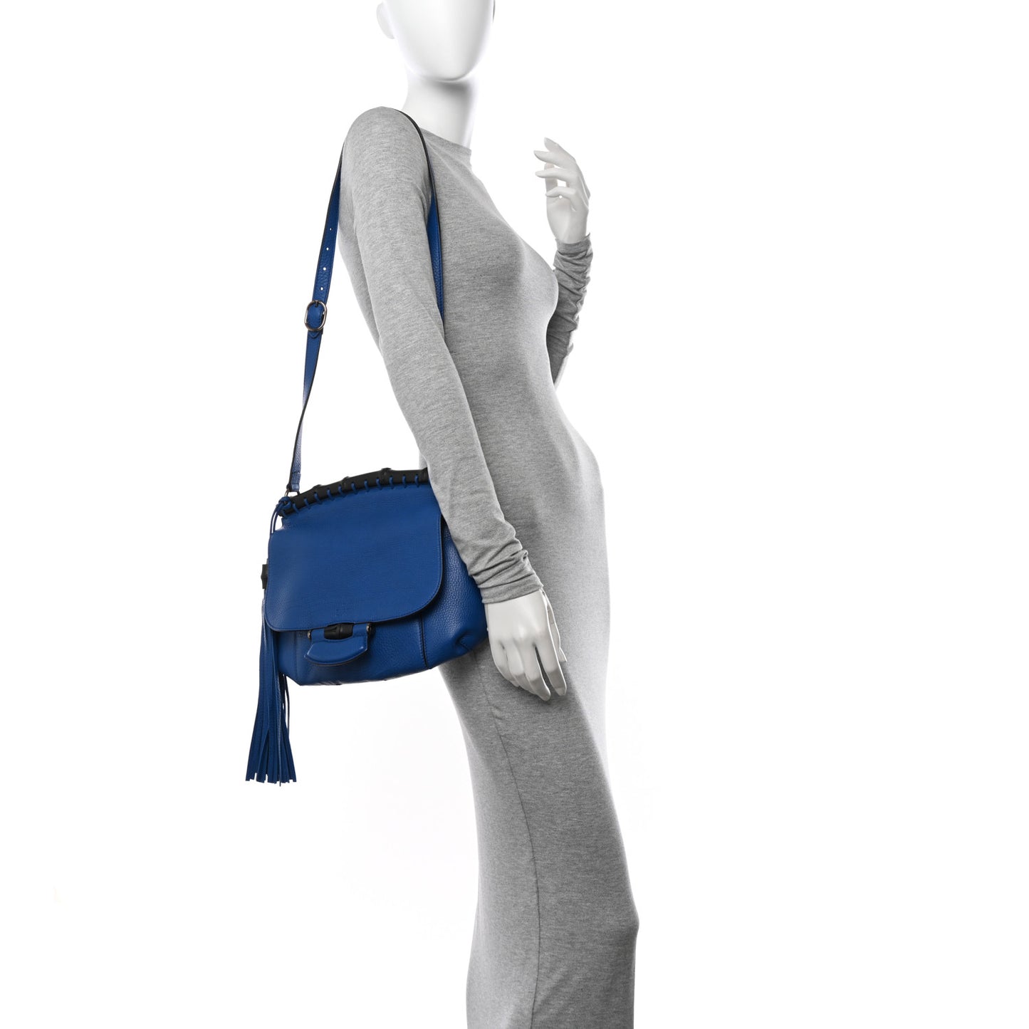 Calfskin Medium Nouveau Fringe Shoulder Bag Blue