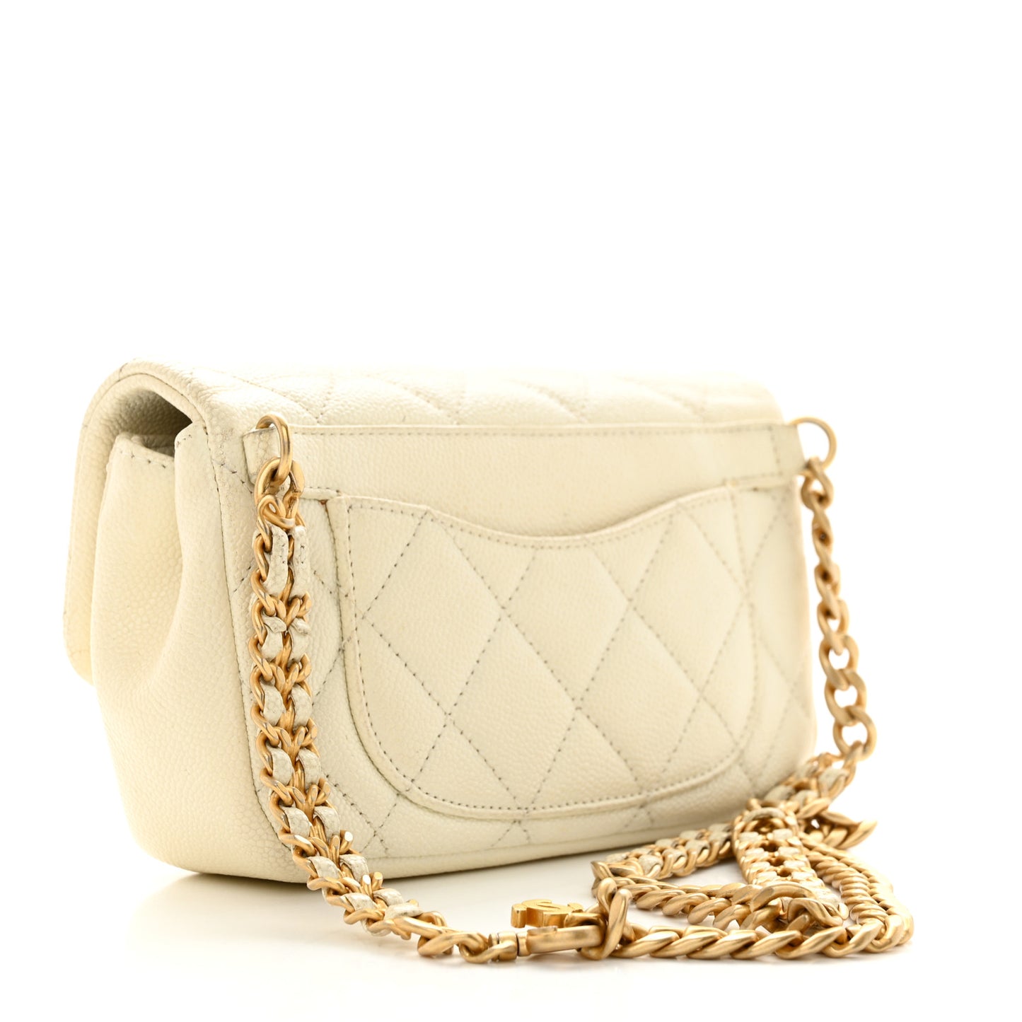 Caviar Quilted Chain Melody Waist Belt Bag White