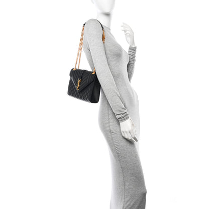 Saint Laurent Grain De Poudre Textured Mixed Matelasse Triquilt Medium Monogram Satchel Black 2 of 13