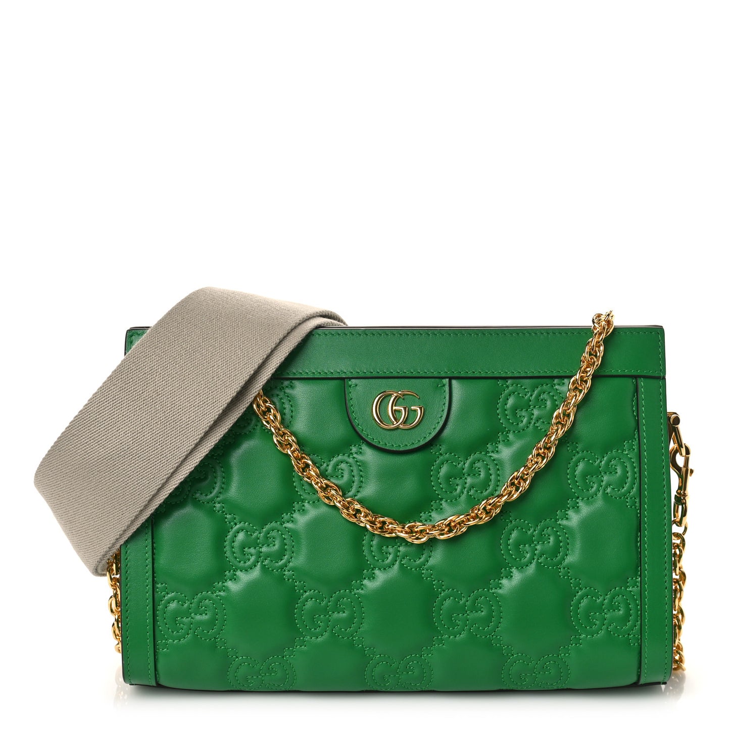 Calfskin GG Matelasse Small Slim Chain Shoulder Bag Spring Green Natural