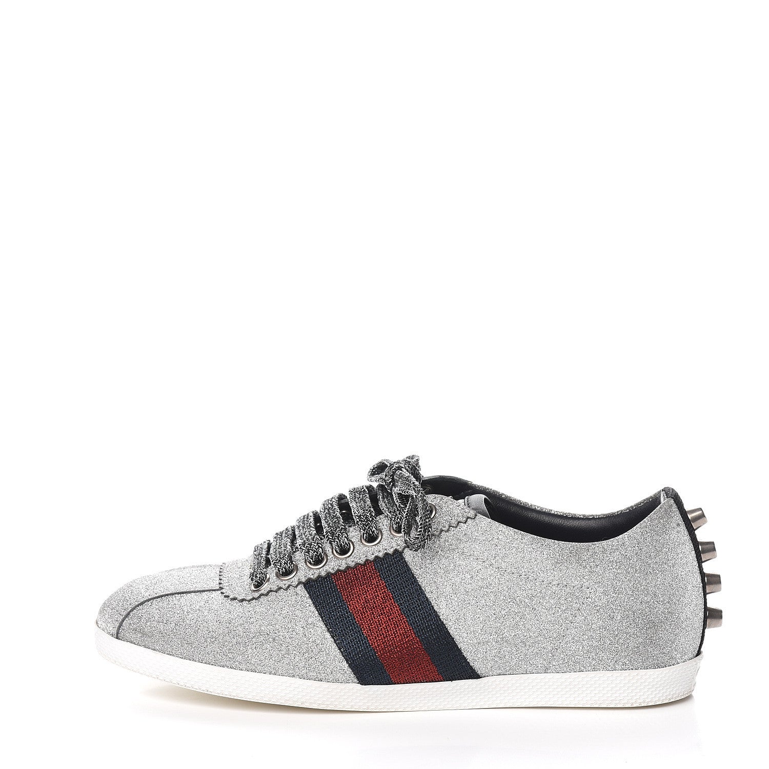 Gucci Glitter Fabric Studded Web Sneakers 35.5 Silver 1 of 10