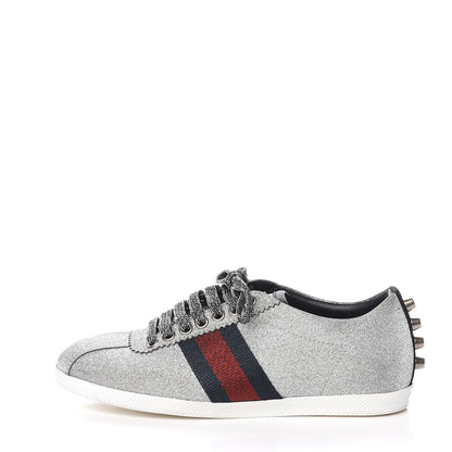 Gucci Glitter Fabric Studded Web Sneakers 35.5 Silver 1 of 10