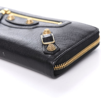 Balenciaga Agneau Giant 12 Gold Hardware Continental Zip Around Wallet Black 7 of 9