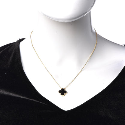 Van Cleef & Arpels 18K Yellow Gold Black Onyx Vintage Alhambra Pendant Necklace 2 of 6