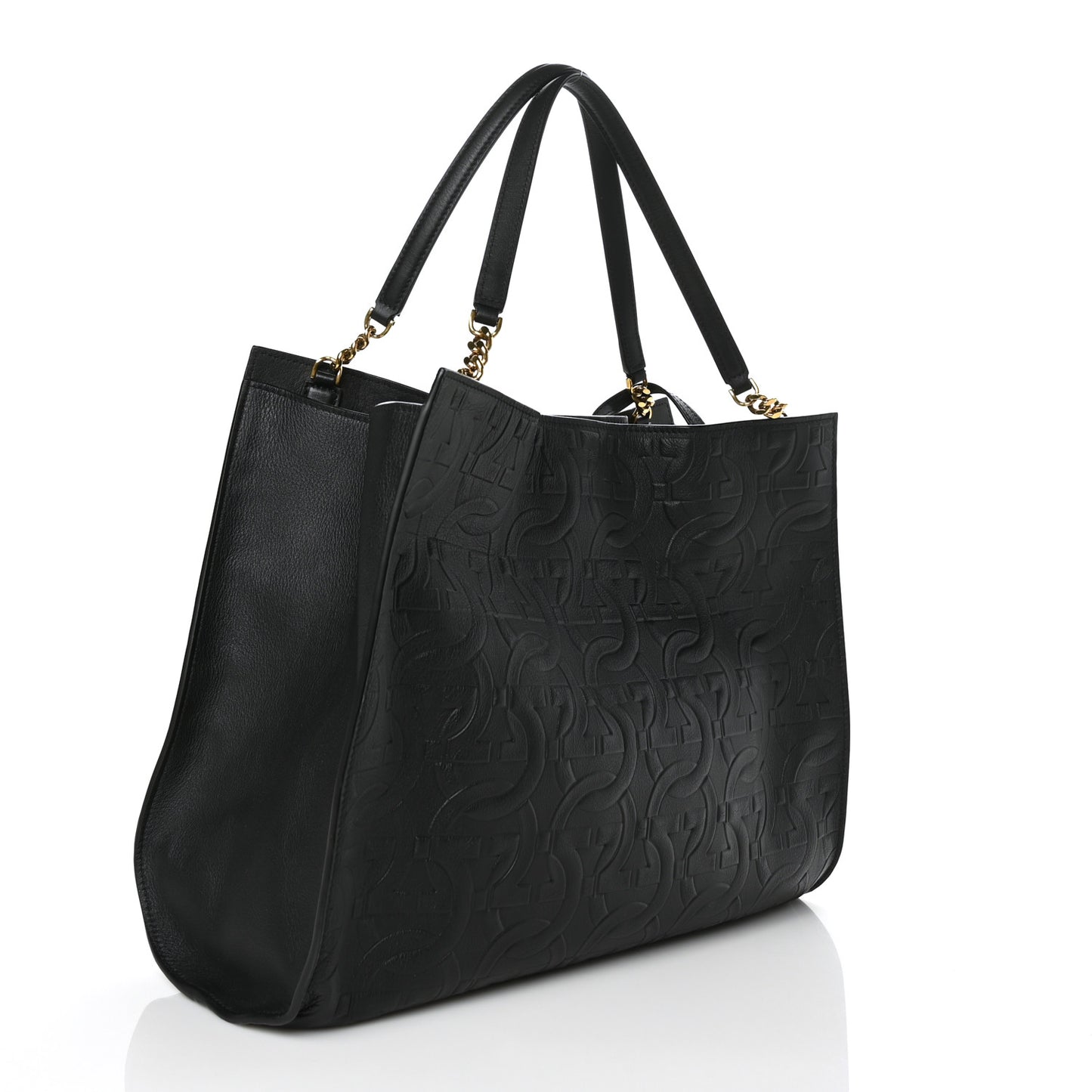 Calfskin Gancini Embossed Trifolio Tote Bag Black