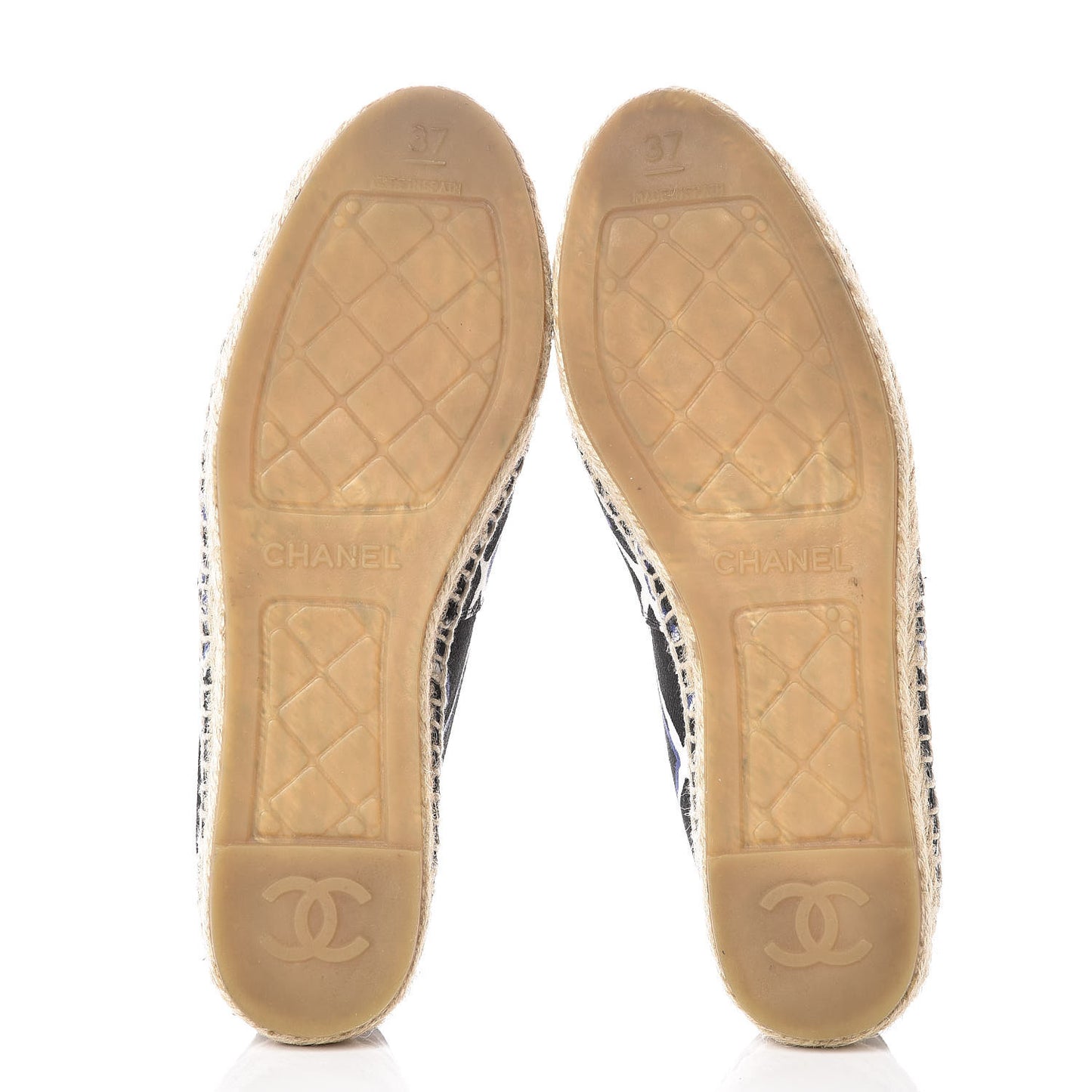 Printed Canvas Grosgrain Espadrilles 37 Blue Black