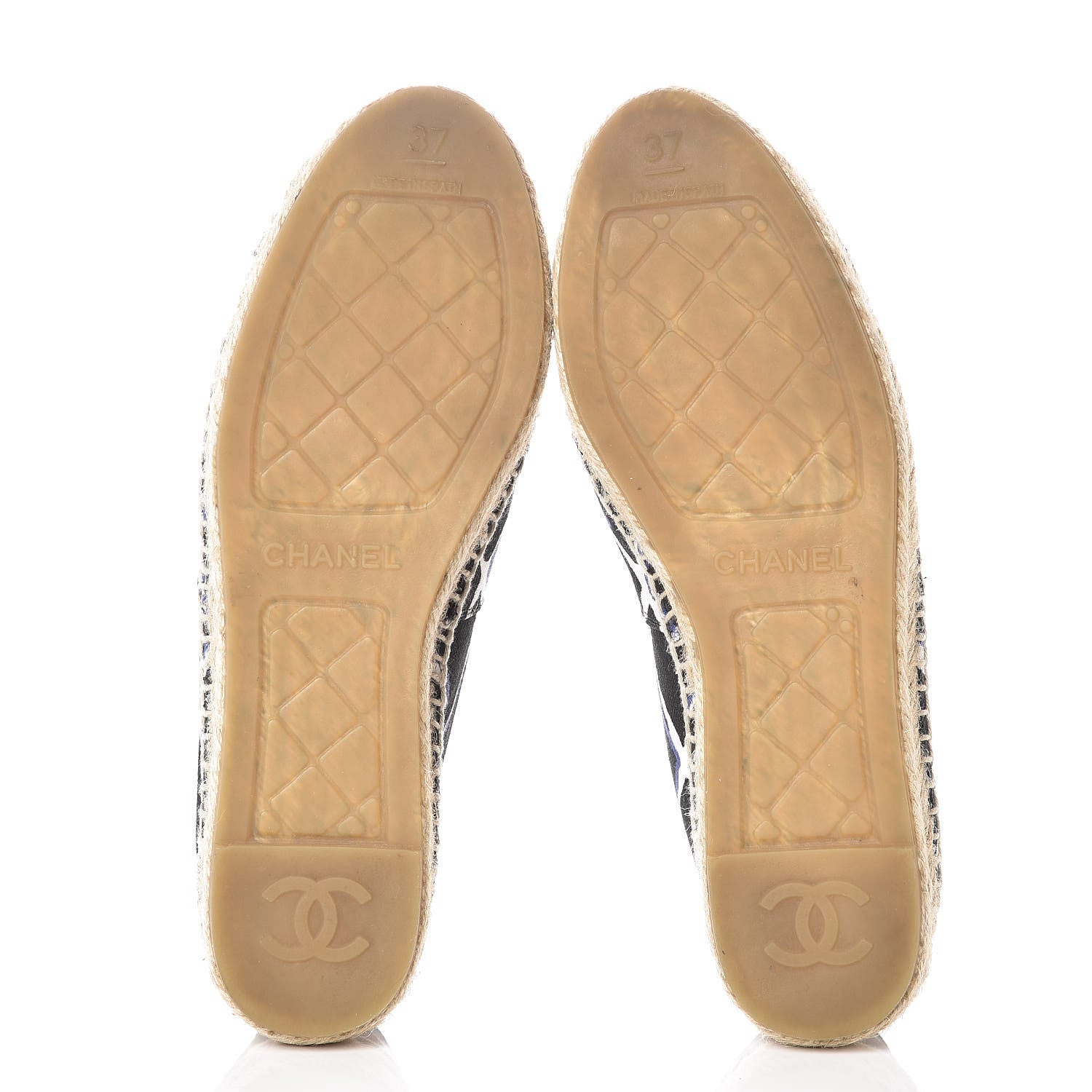Chanel Printed Canvas Grosgrain Espadrilles 37 Blue Black 5 of 12