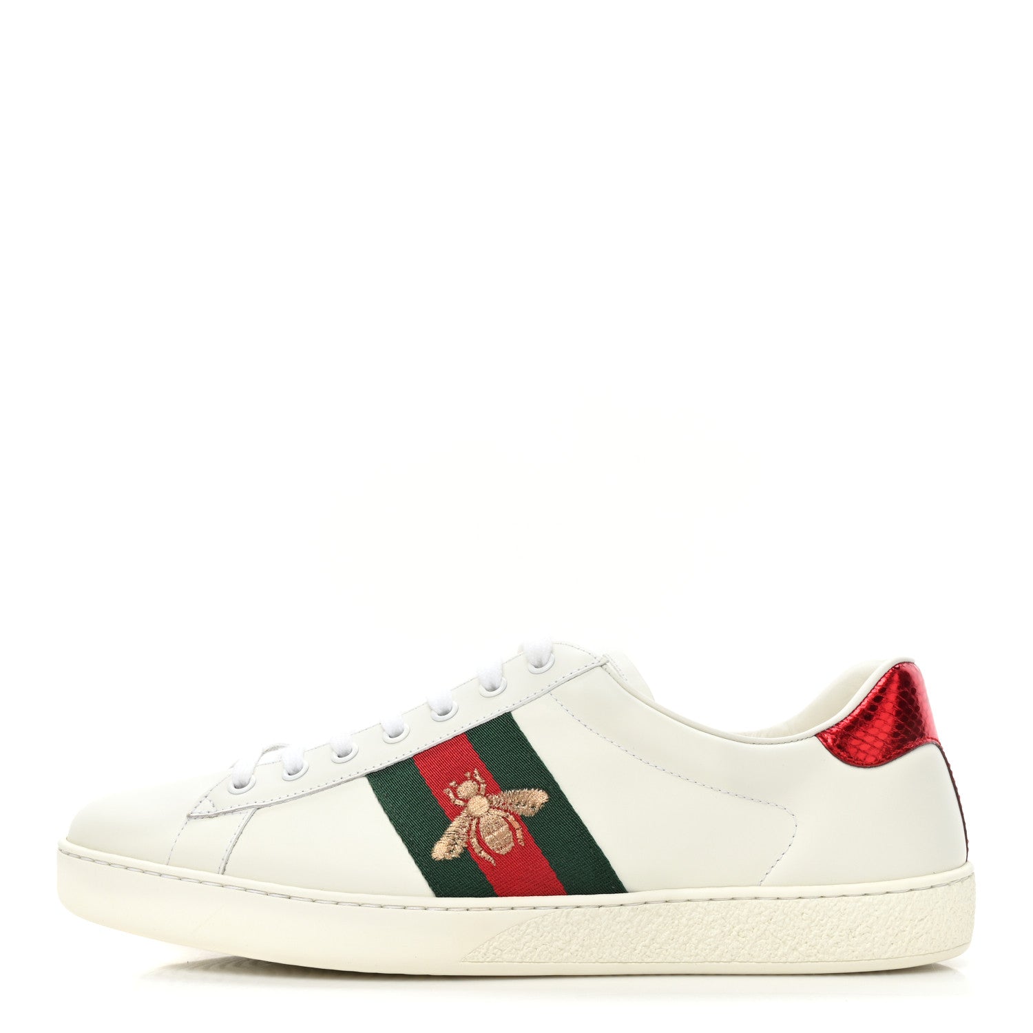 Gucci Miro Soft Calfskin Laminated Ayers Web Bee Embroidered Mens Ace Sneakers 10.5 White Red Flame Green 1 of 10