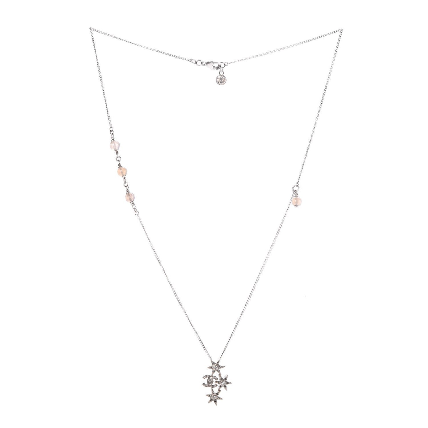 Crystal Bead CC Star Necklace Silver