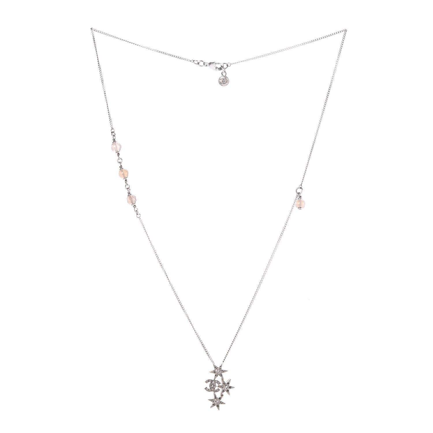 Chanel Crystal Bead CC Star Necklace Silver 3 of 5