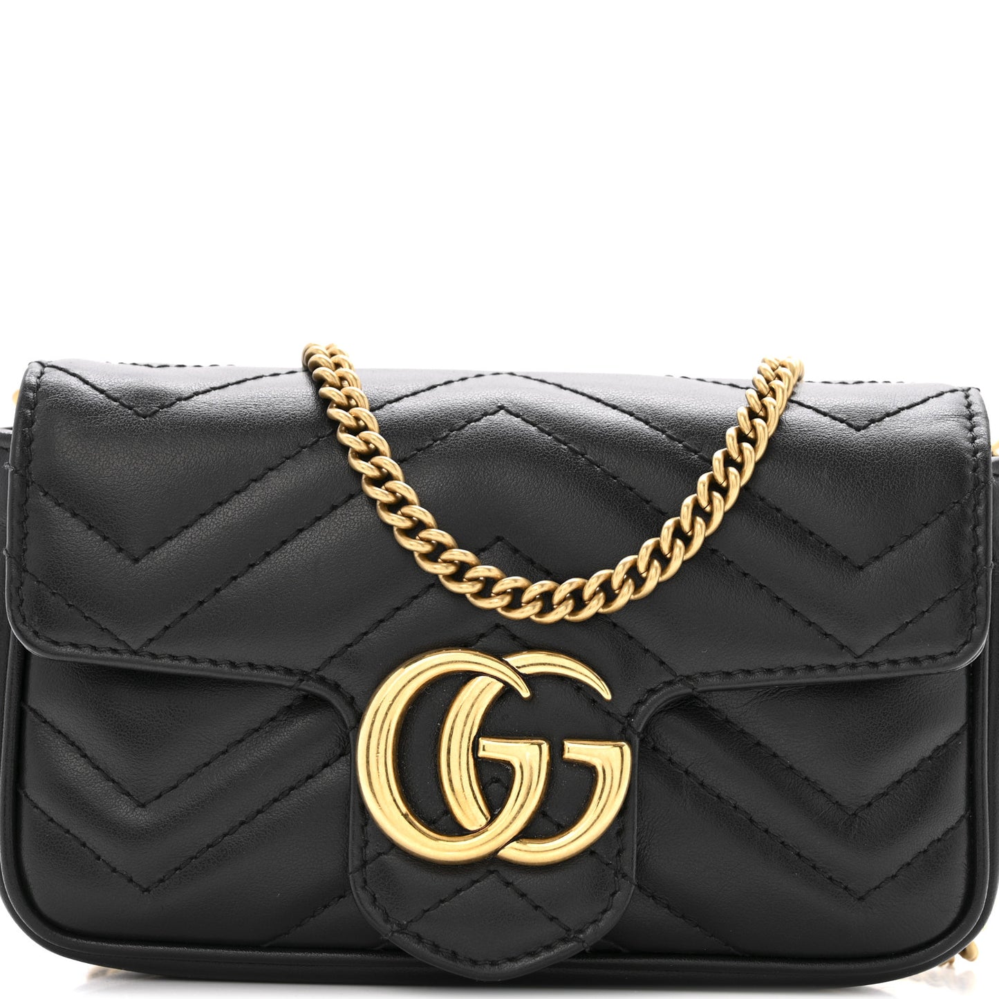 Calfskin Matelasse Super Mini GG Marmont Shoulder Bag Black