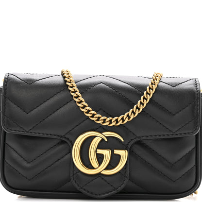 Gucci Calfskin Matelasse Super Mini GG Marmont Shoulder Bag Black 8 of 12