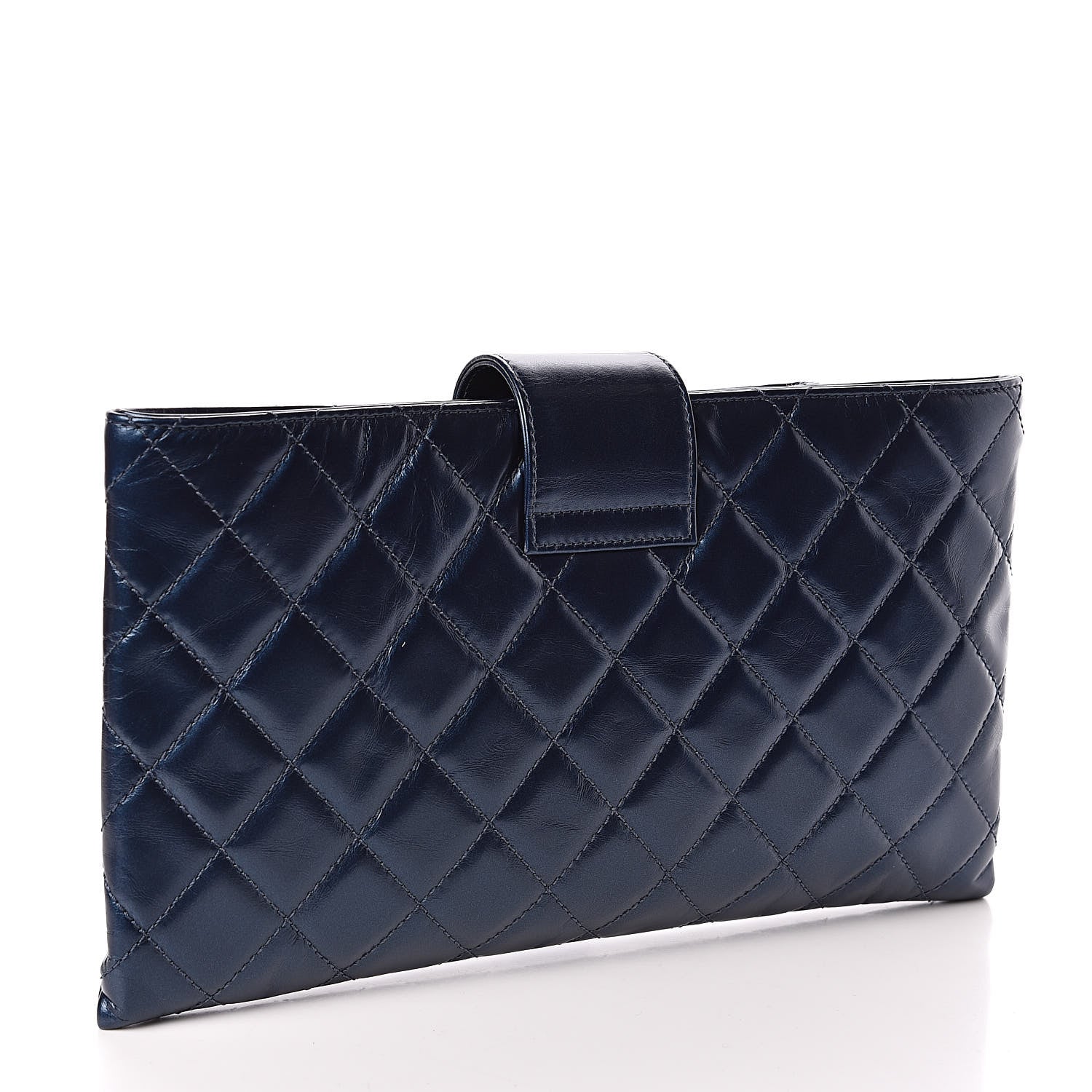 Chanel Glazed Calfskin Quilted Coco Pleats Clutch Navy 3 of 8