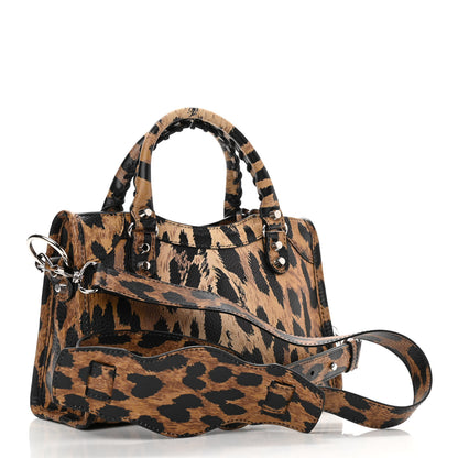 Balenciaga Smooth Calfskin Leopard Print Classic Silver Hardware Mini City Beige 3 of 10