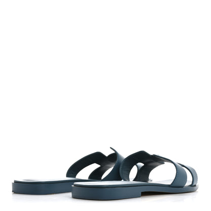 Hermes Calfskin Oran Sandals 37 Bleu Emeraude 5 of 12