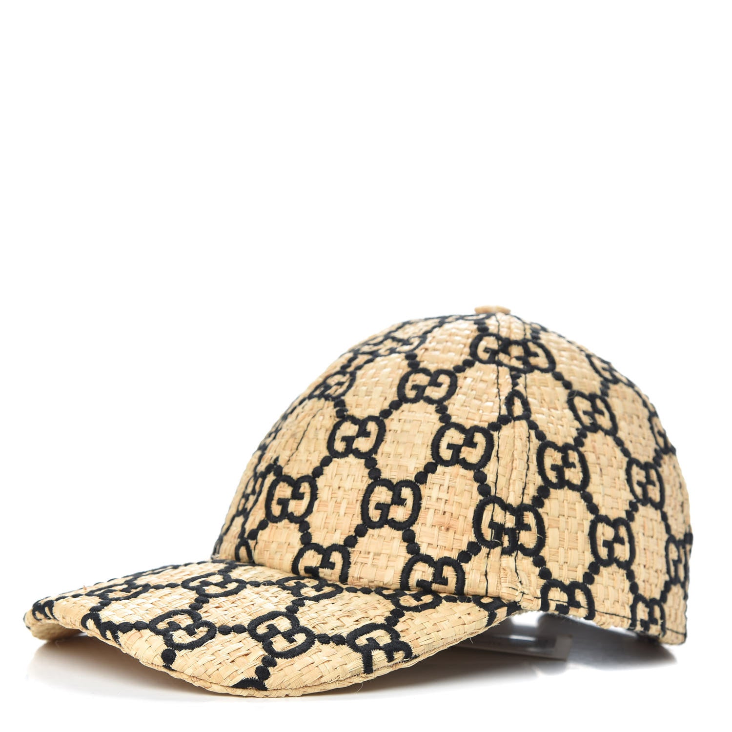 Gucci Raffia GG Monogram Elaphe Embroidered Aisha Baseball Hat M Ivory Black 1 of 7