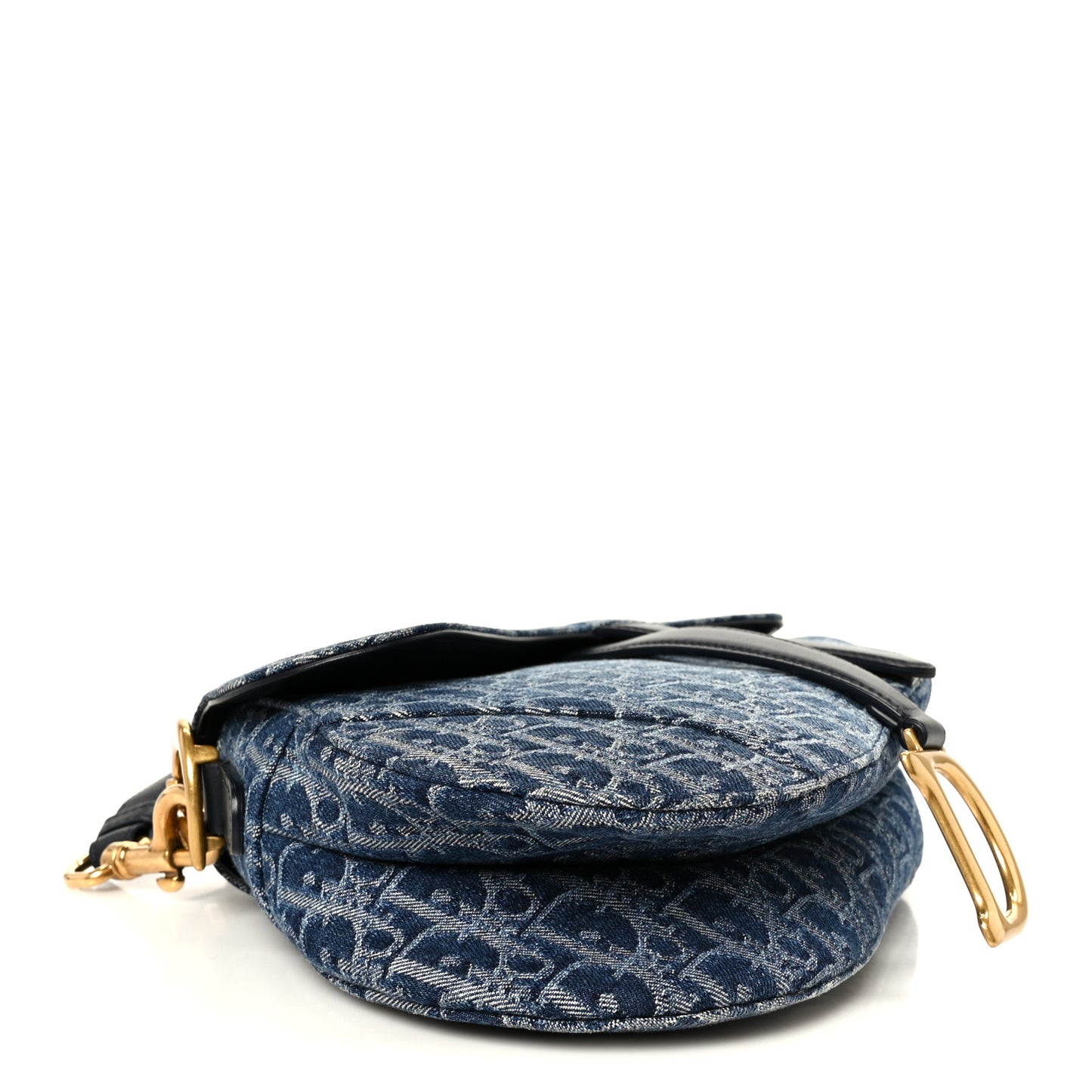 Denim Oblique Jacquard Saddle Bag With Strap Blue