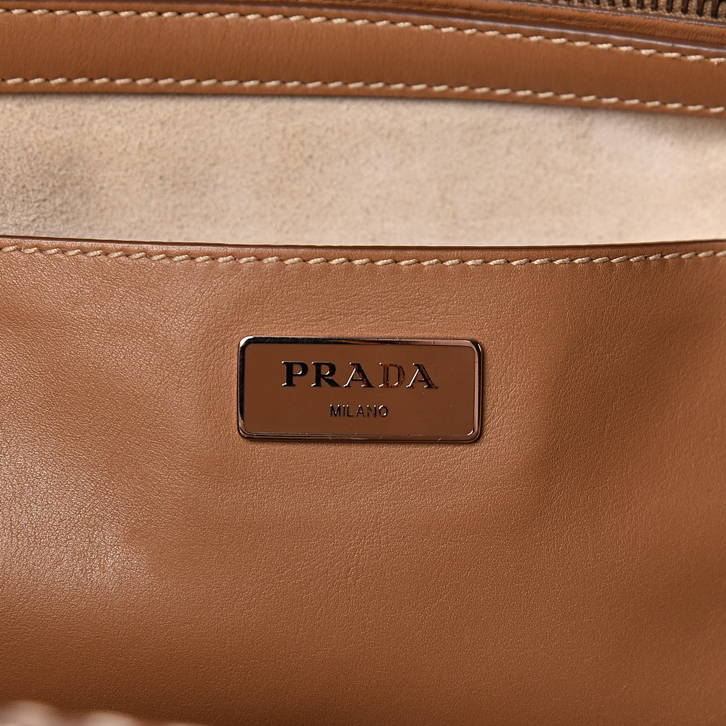 City Calf Small Hand Stitched Galleria Double Zip Tote Caramel