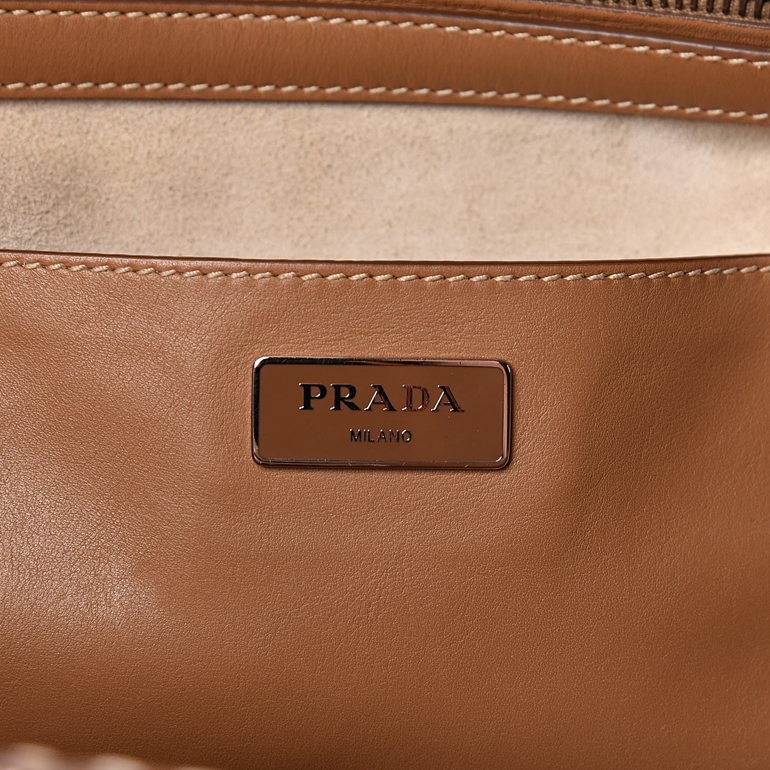 Prada City Calf Small Hand Stitched Galleria Double Zip Tote Caramel 6 of 12