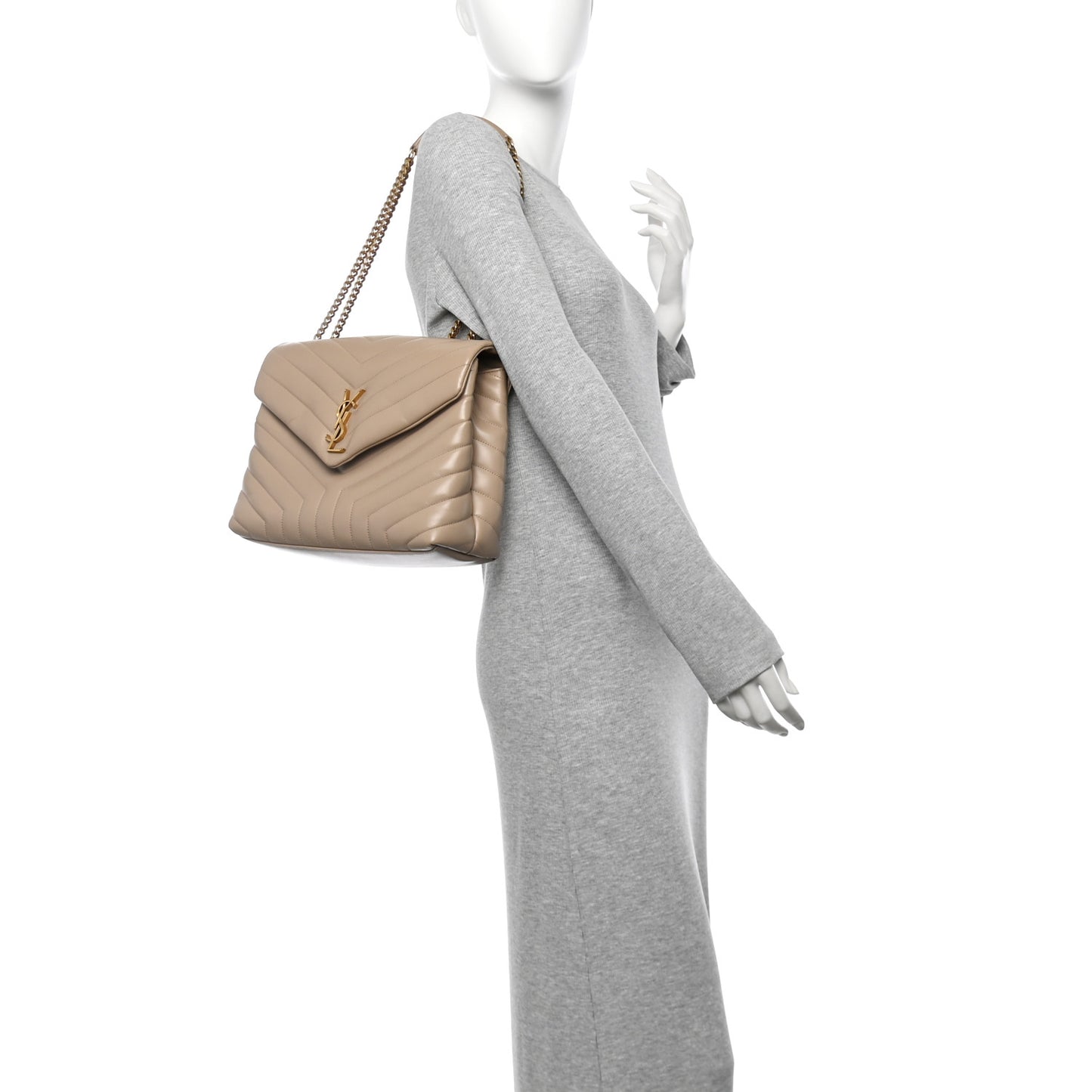 Calfskin Y Quilted Monogram Medium Loulou Chain Satchel Nude Powder