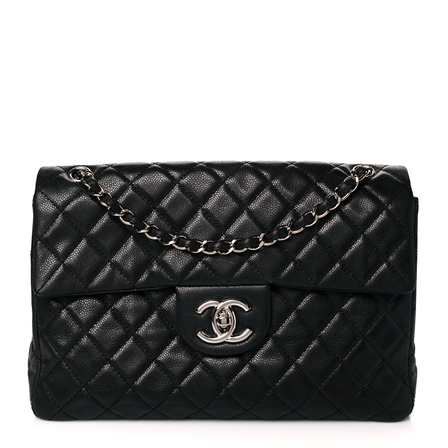 Washed Caviar Quilted Maxi Single Flap Black