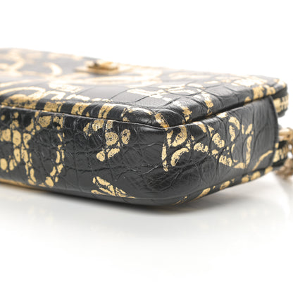 Chanel Calfskin Crocodile Embossed Graffiti 2.55 Cocodile Reissue Clutch With Chain Black Gold 13 of 14