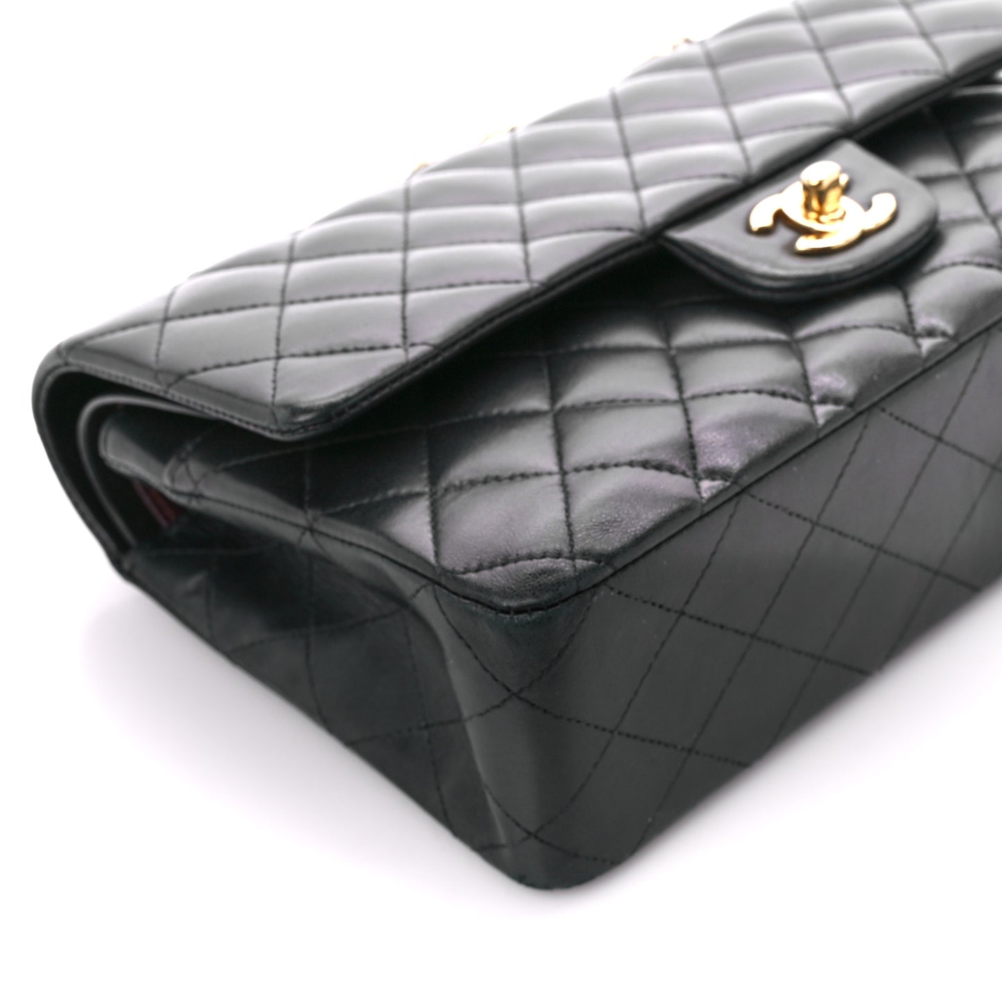 Lambskin Quilted Medium Double Flap Black
