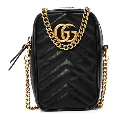 Gucci Calfskin Matelasse Mini GG Marmont Crossbody Bag Black 1 of 10